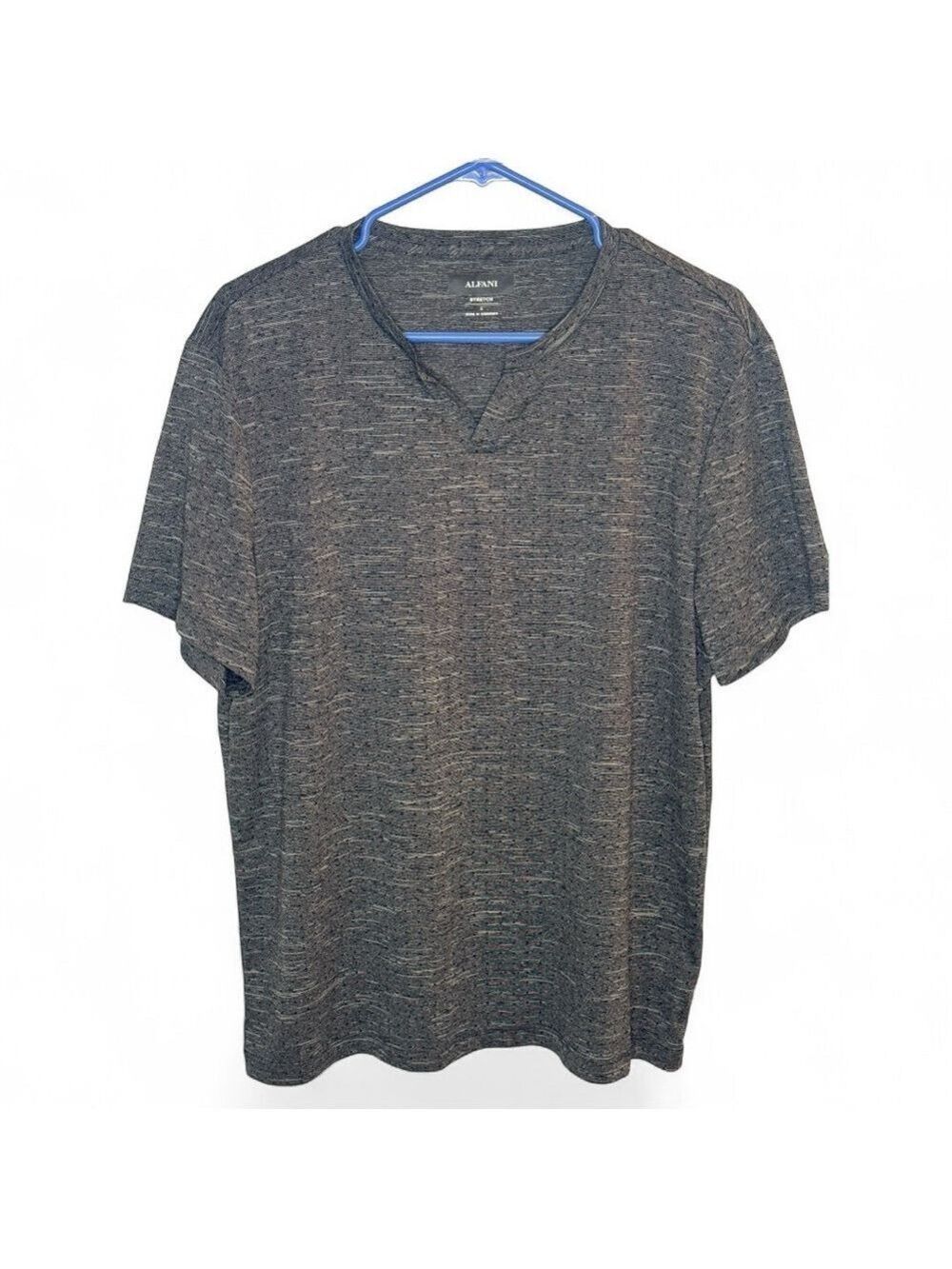 Alfani Large Unisex Charcoal Gray Heathered V-Neck Stretch Tee Shirt